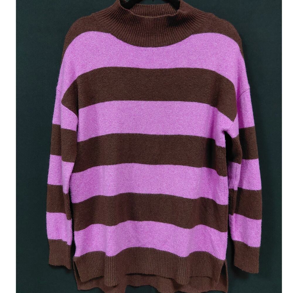 LOFT Striped Knit Sweater Brown and Pink Long Sleeve Crew Neck Women Size S